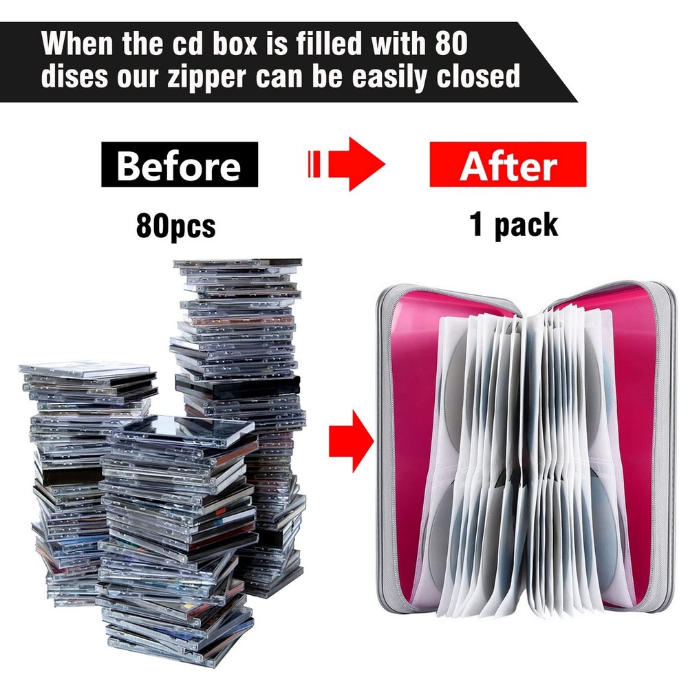 CD Case Holder 80 Capacity CD/DVD Case Holders Wallet Hard Plastic CD DVD Disc