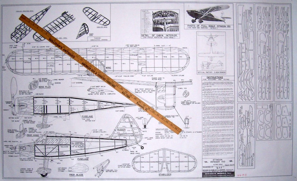 Berkeley STINSON VOYAGER PLAN + PARTS PATTERNS 34" FF / RC Scale Model Airplane