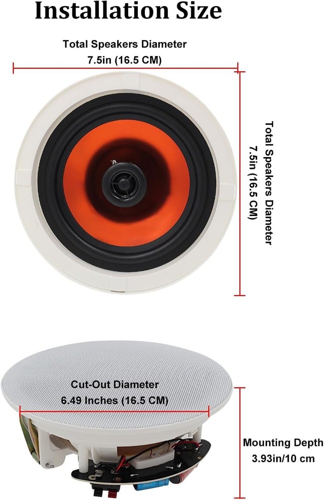 Herdio 6.5” 2-Way Flush Mount in-Ceiling Speakers Passive Wired Kitchen Speaker
