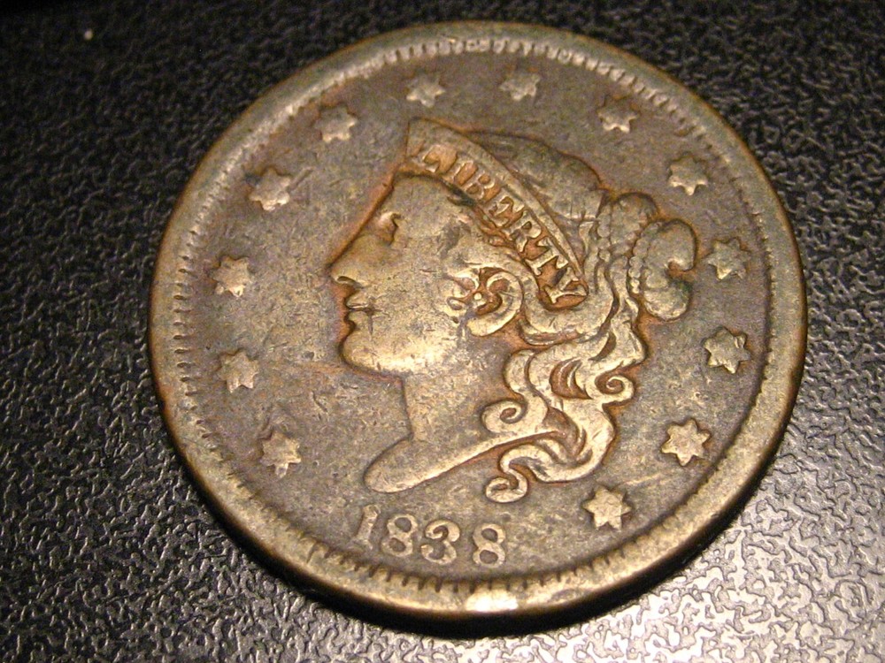 1838 Coronet Head Large Cent VF