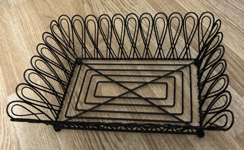 Rectangular Decorative Black Metal Footed Basket Medium Size New