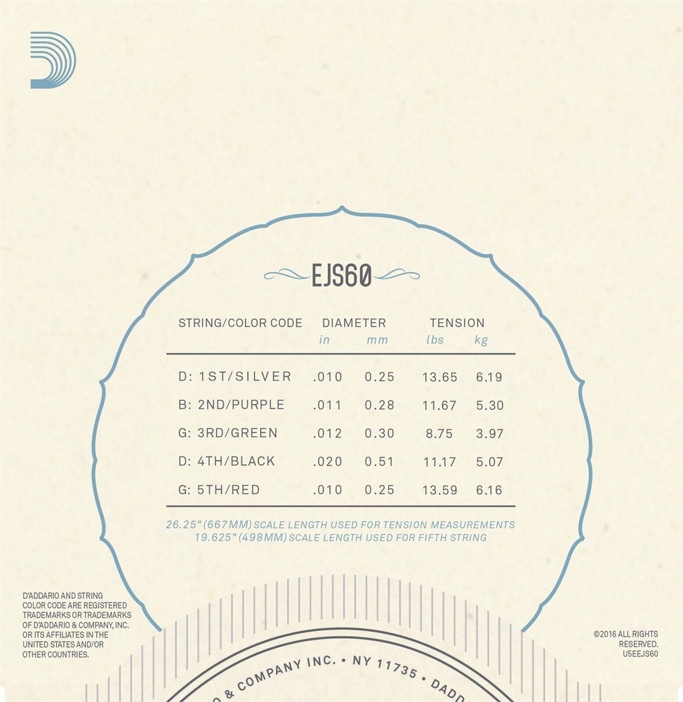 D'Addario Banjo Strings EJS60 Stainless Steel Light Loop End EJS60