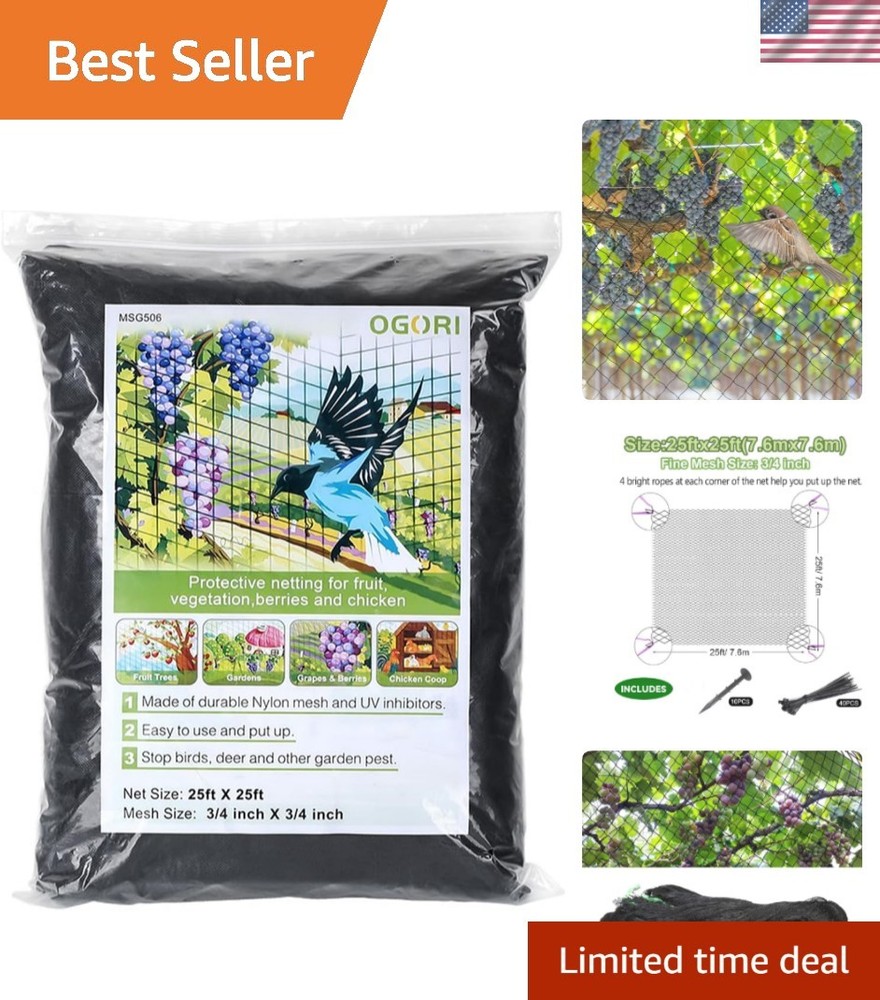 Multi-Functional 25' x 25' Nylon Netting - Protect Against Birds & Animals