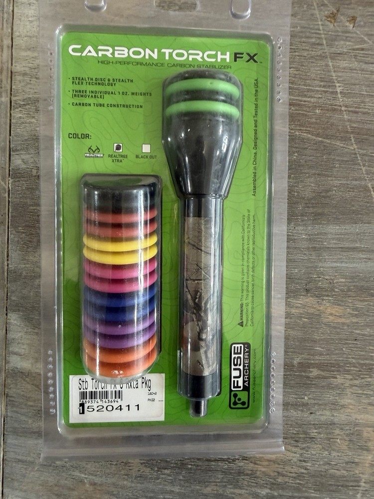 Fuse Archery Carbon Torch FX 6” Bow Stabilizer 7.4oz Stealth Disc REAL TREE CAMO