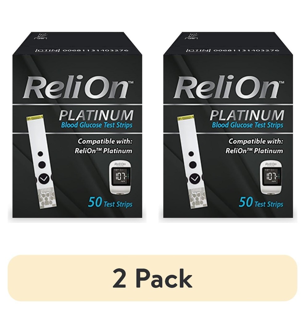 (2 pack) ReliOn Platinum Blood Glucose Test Strips, 50 Count