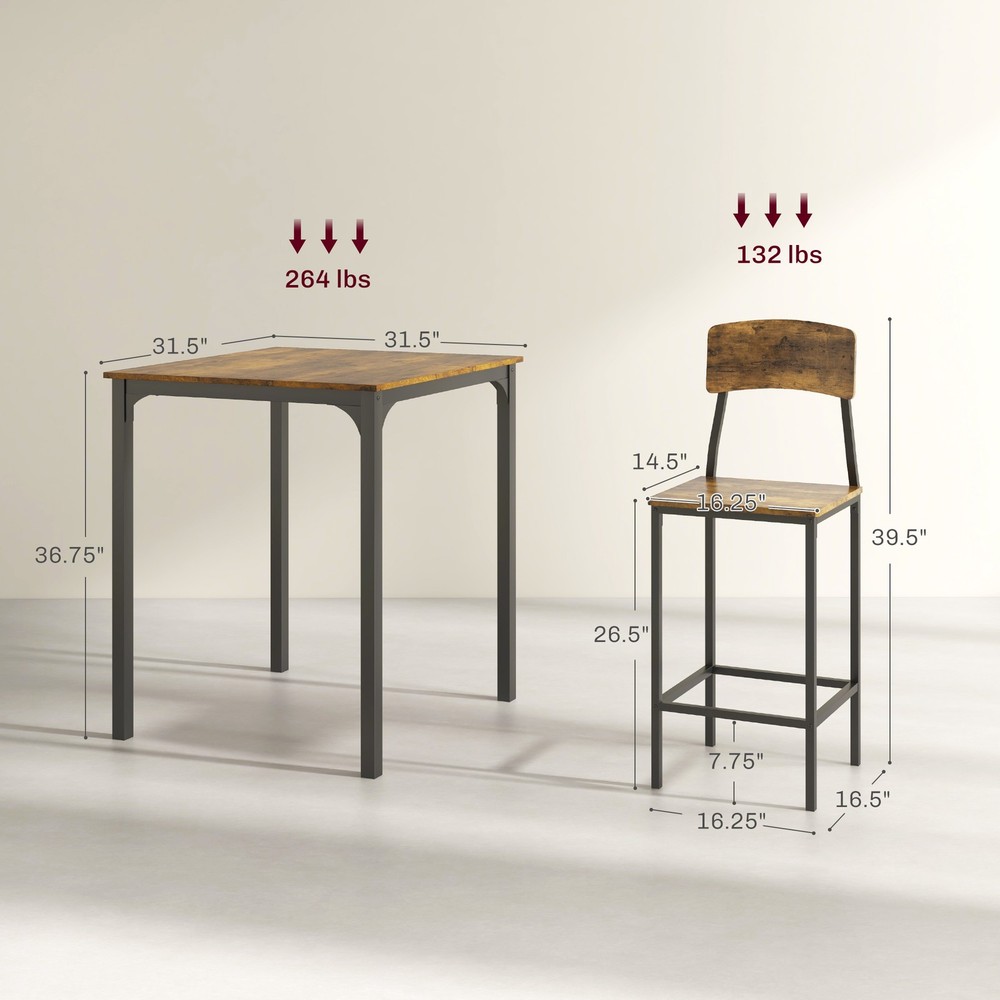 3 Piece Pub Table and Chairs, Small Kitchen Table and Chairs, Square Dining