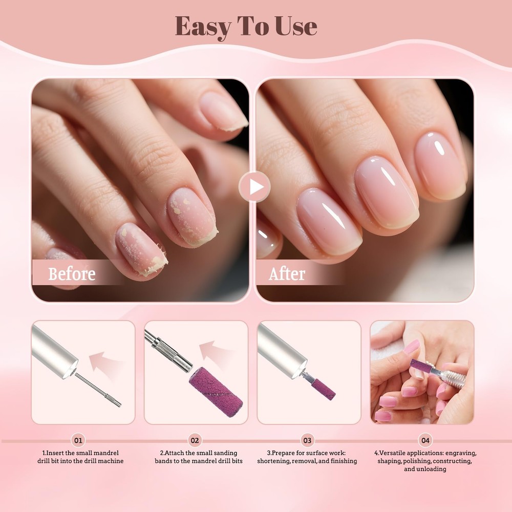 100 Pcs Nail Drill Bits Sanding Bands for Nail Drill, Nail Tips for Drill Bit...