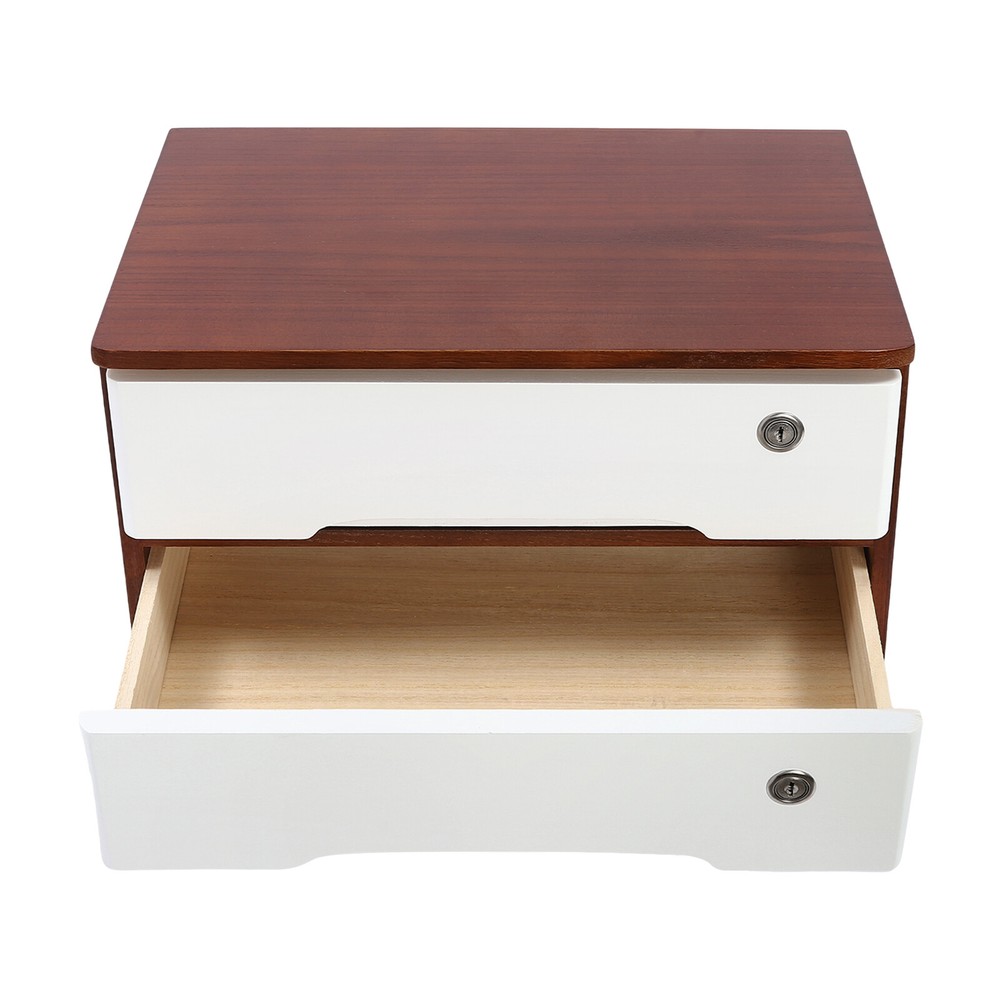 Wooden Desk Organizer with Lockable Drawer - 2-Tier Storage Solution