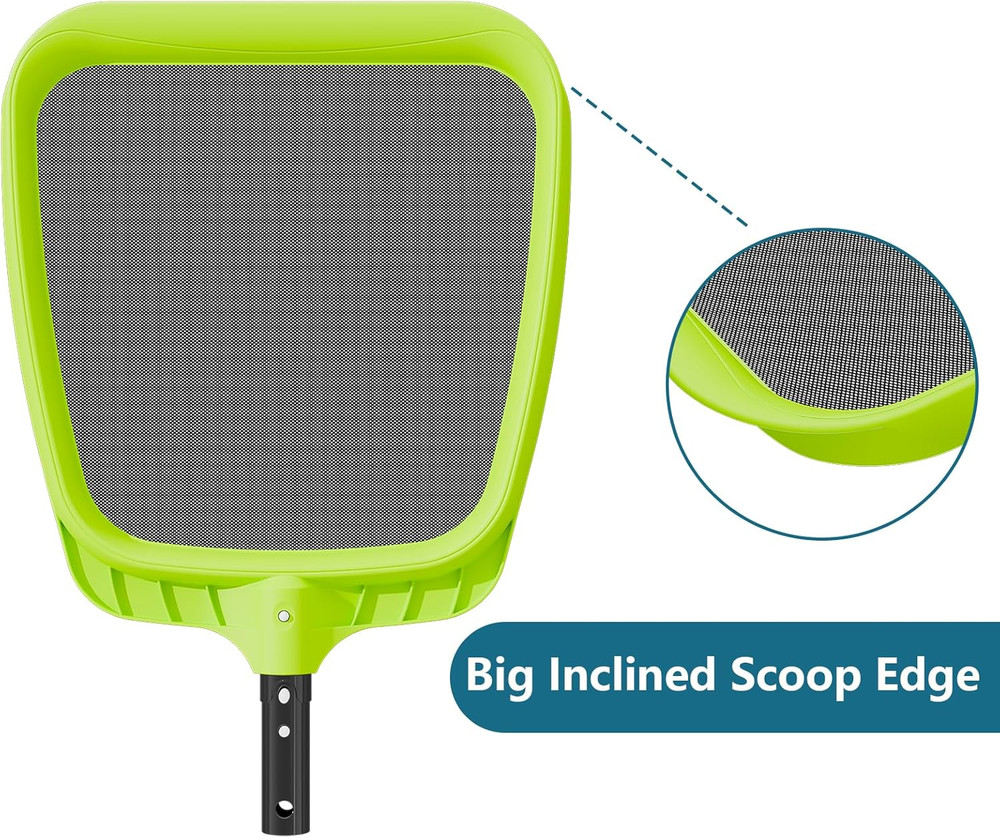 Pool Skimmer Net - Professional Heavy Duty Reinforced Frame Nylon Flat Leaf Rake