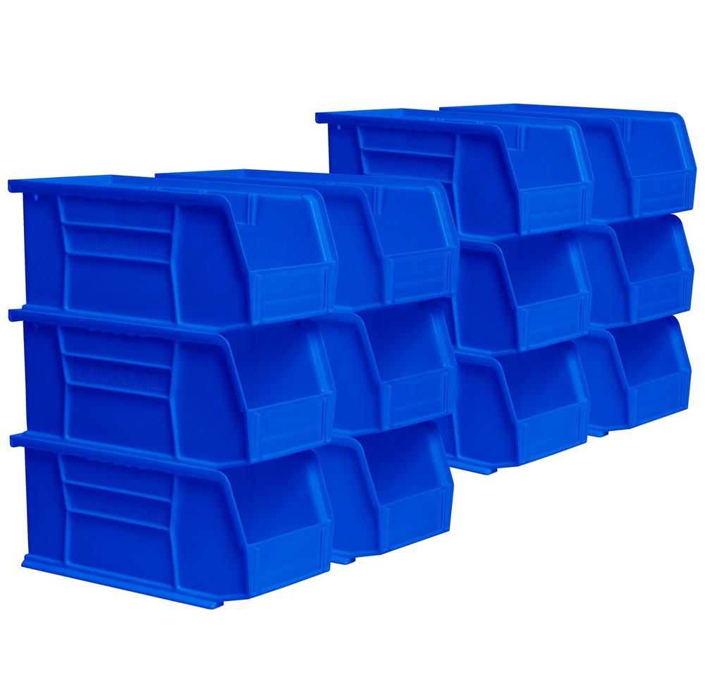 Stackable Plastic Storage Bins for Garage, Pantry, Crafts, 12-Pack, Blue