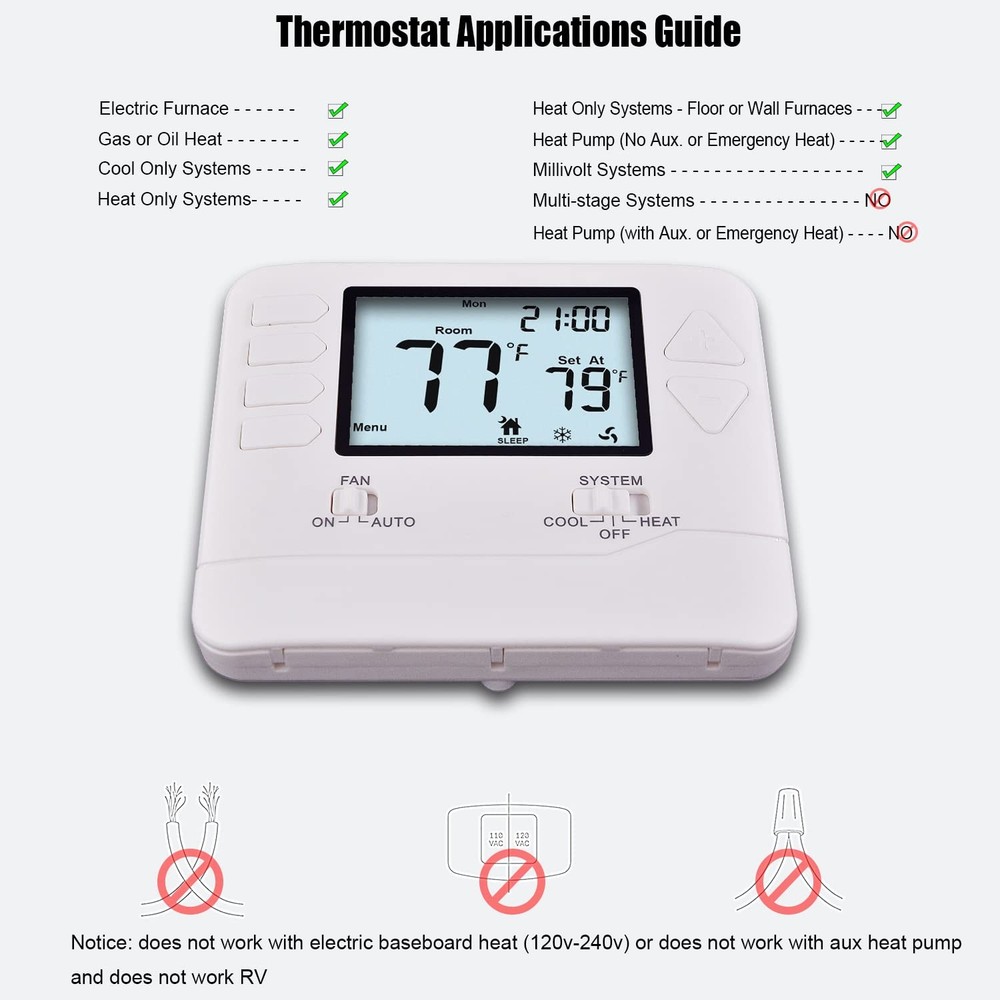 5-1-1 Day Programmable Thermostat for Home Conventional Single-Stage Systems,
