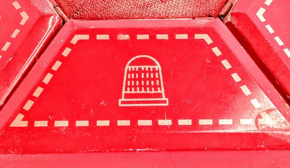 Vintage Tin Hexagon Six Compartment Sewing Accessories Container ~ Rotates