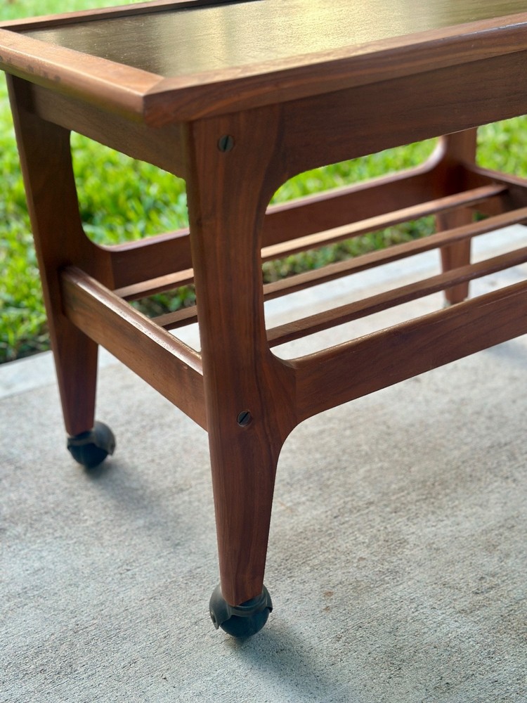 Mid-Century Modern Teak Bar Cart – Vintage Rolling Table
