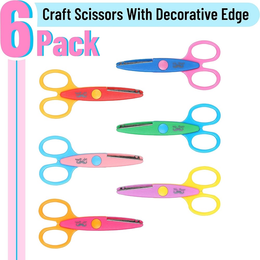 Mr. Pen Craft Scissors - Decorative Edge, 6 Pack, Zig Zag, Bright