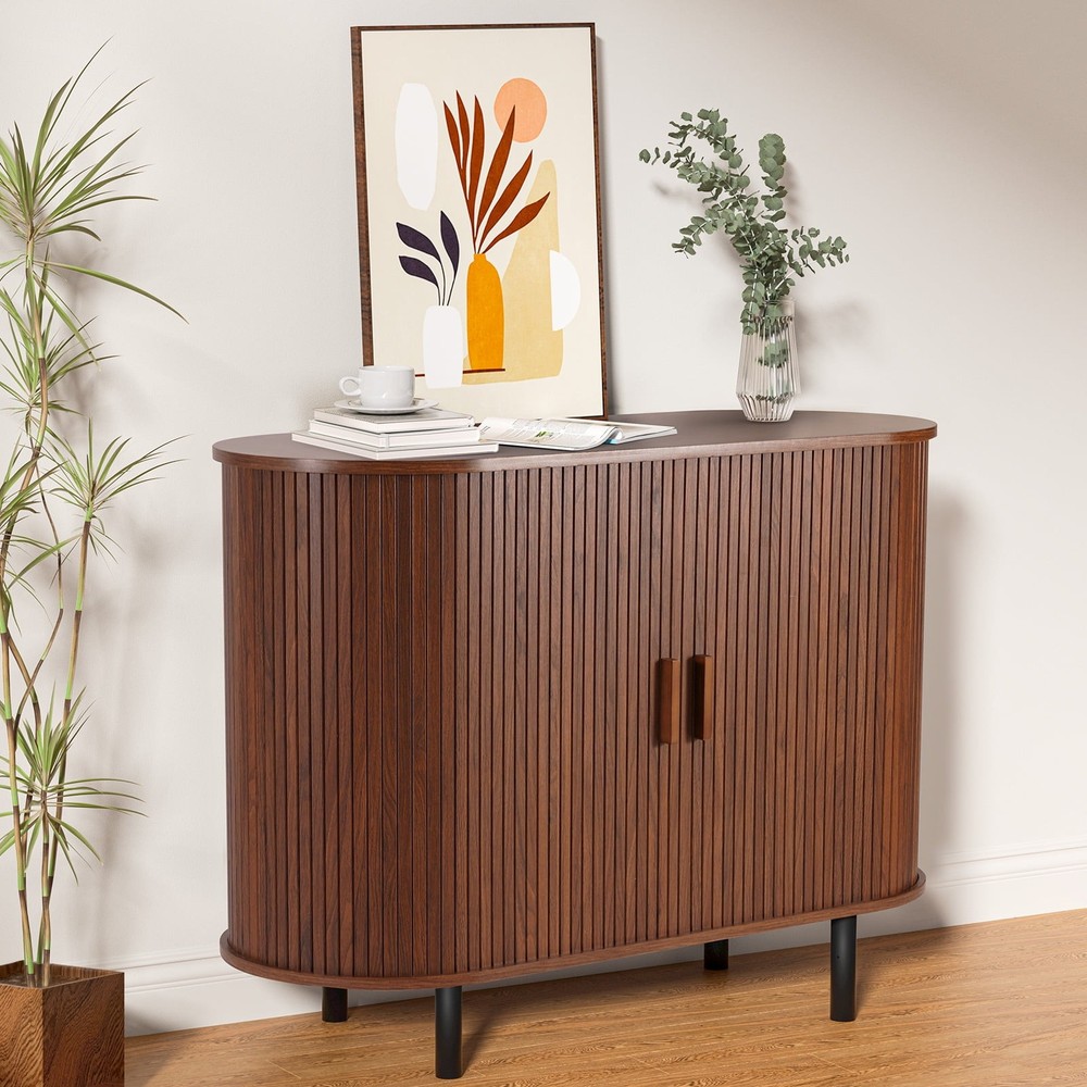 40" Sideboard Buffet Cabinet with Sliding Tambour Doors & Adjustable Shelves
