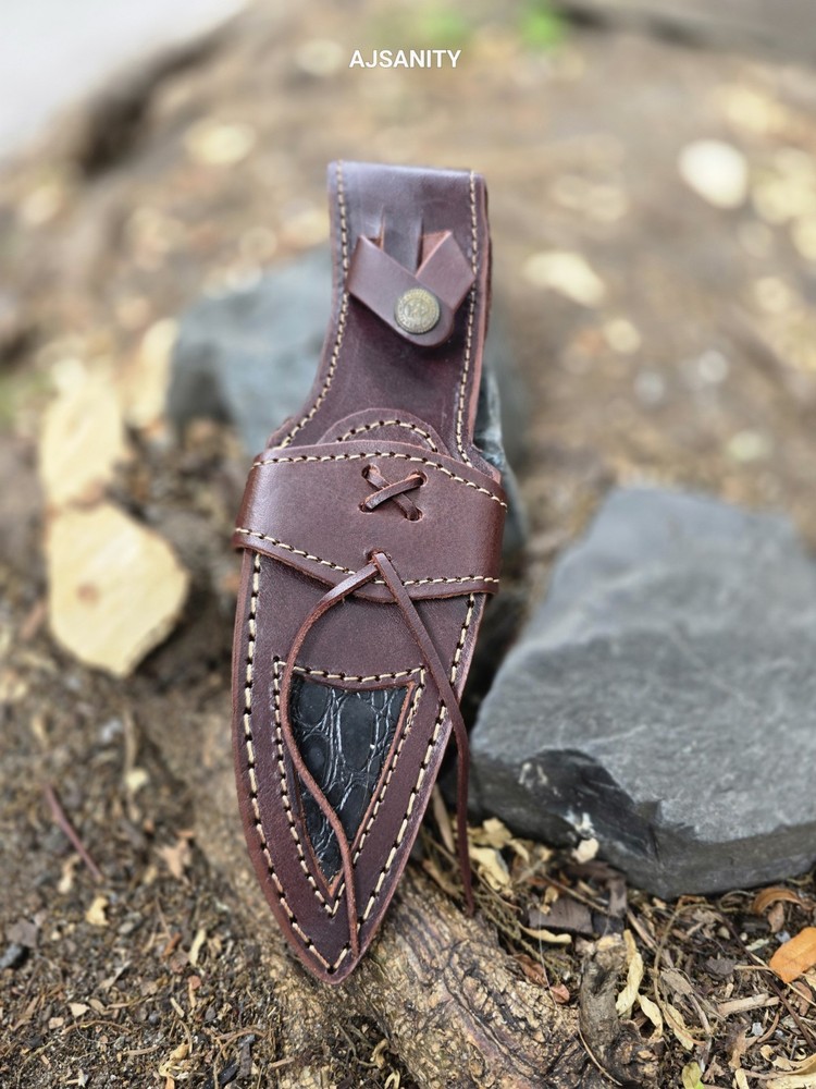 10” Custom Handmade 5" Fixed Blade Leather Sheath Vertical Knife Case Holster