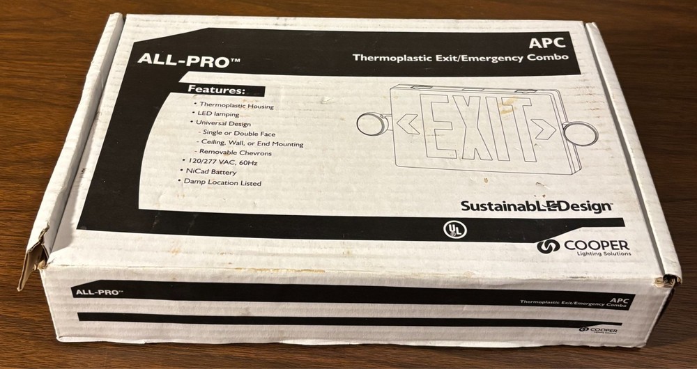 Cooper Lighting Thermoplastic Exit Emergency Combo White LED APC7R - new in box