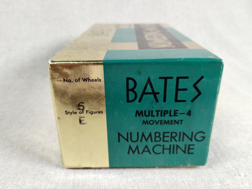 Vtg Bates Numbering Machine Multiple 4 Movement 6 Wheels Style E in Original Box