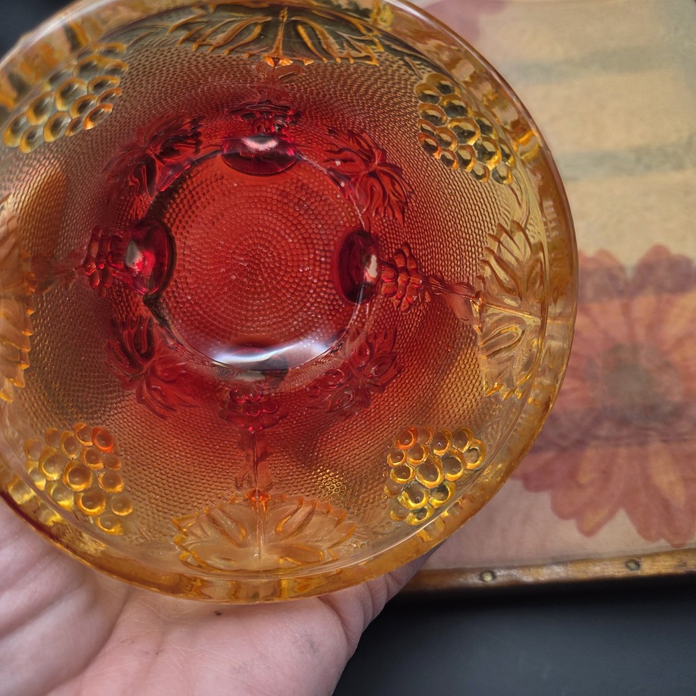 VTG L.G. Wright Amberina Glass Grape & Cabernet Footed Candy Dish