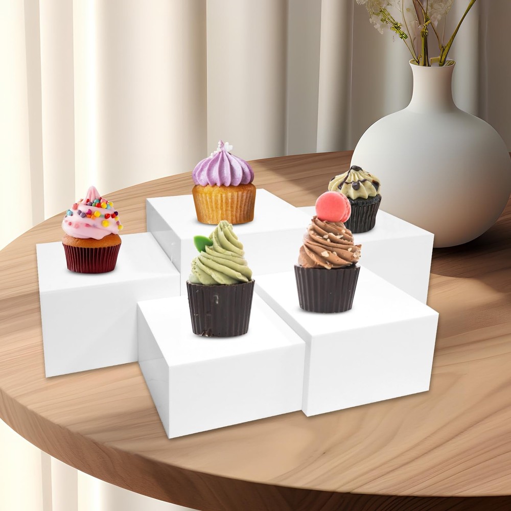 8 Pack Acrylic Risers for Display - Decorative Display Risers - White Acrylic...
