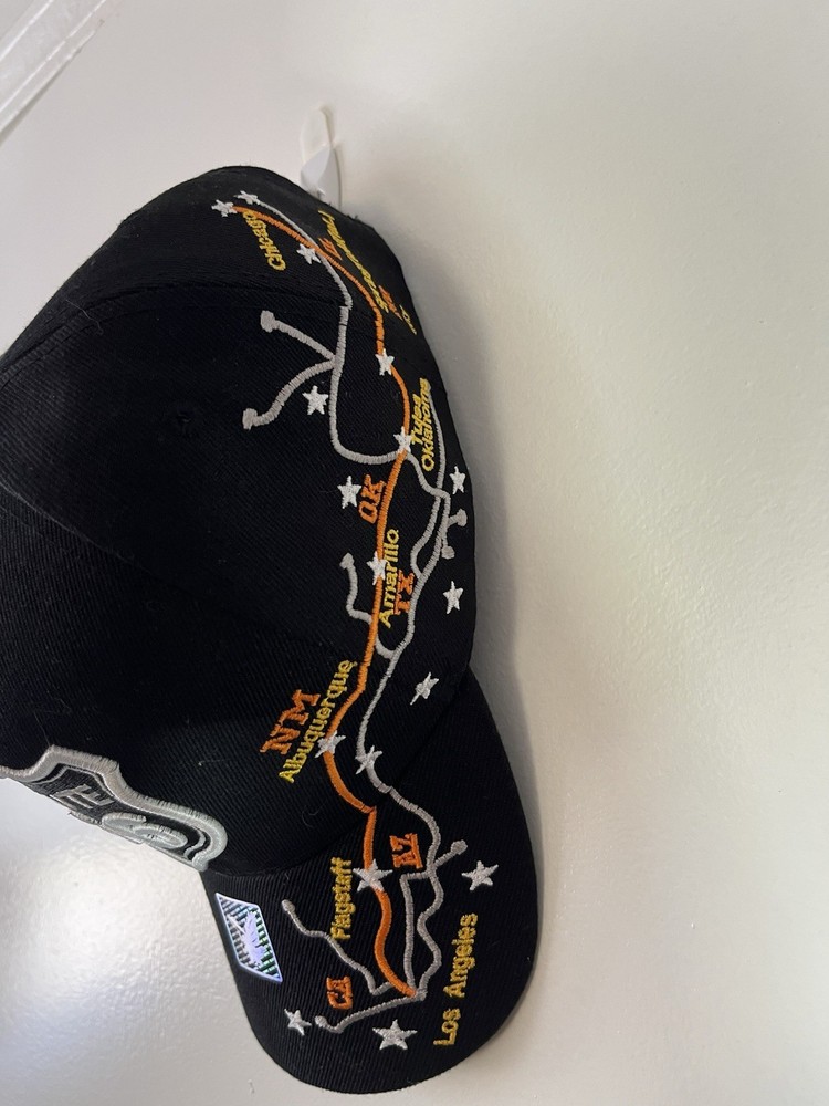 Joycap Route 66 Black Acrylic Hat Cap with Embroidered Route Map Design