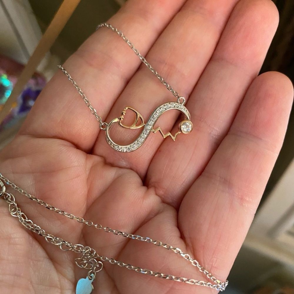 Stethoscope Infinity Sterling Silver CZ Necklace