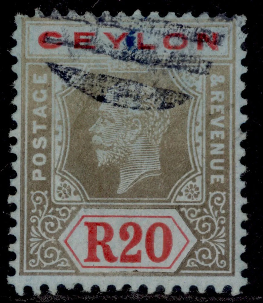 CEYLON GV SG319, 20r black & red/blue, USED.