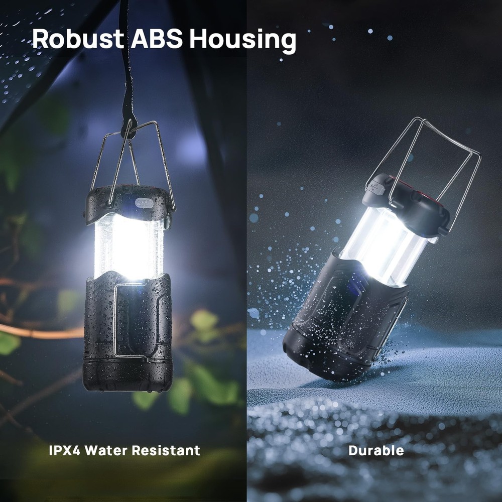 2 Pack Collapsible LED Camping Lantern, Consciot USB C 2 Pack, Black