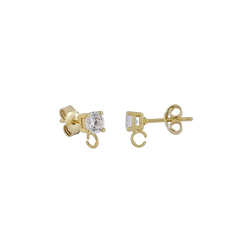 Gold Plated Sterling Silver Square CZ Stud Post Earring Connector #51419