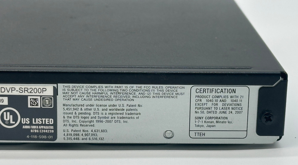 Sony DVD CD Player Model DVP-SR200P - TESTED & WORKS