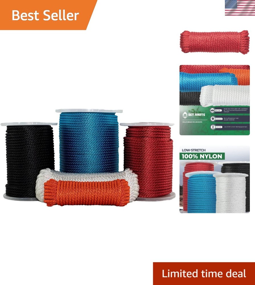 High Strength Solid Braid Nylon Utility Rope 1/8" x 500ft - Versatile & Durable