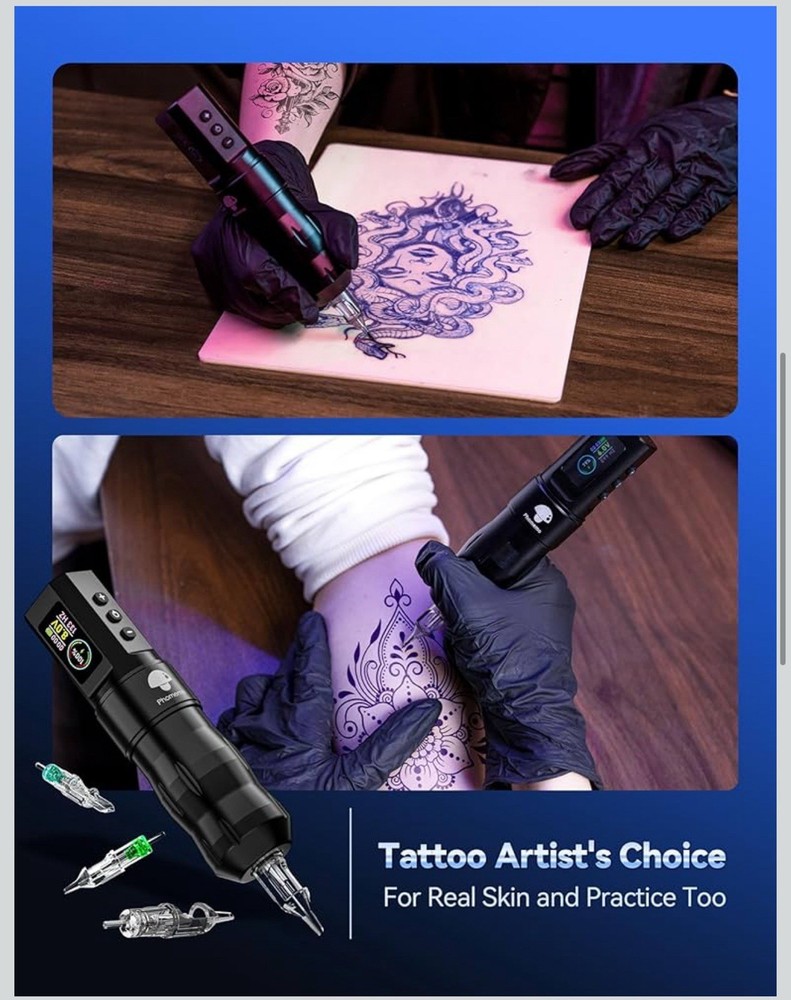 NEW Phomemo Rotary Tattoo Machine Pen Starter Kit Bundle PMU (Black)