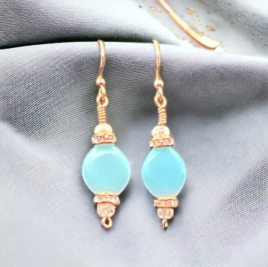 Handmade Copper finish light blue dangle earrings
