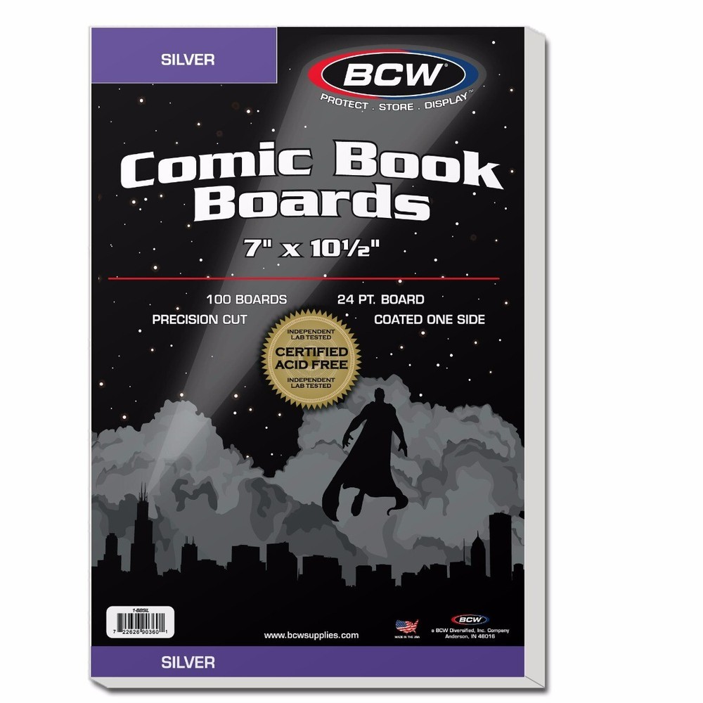 100 BCW SILVER COMIC BOOK BOARDS 7" X 10 1/2"