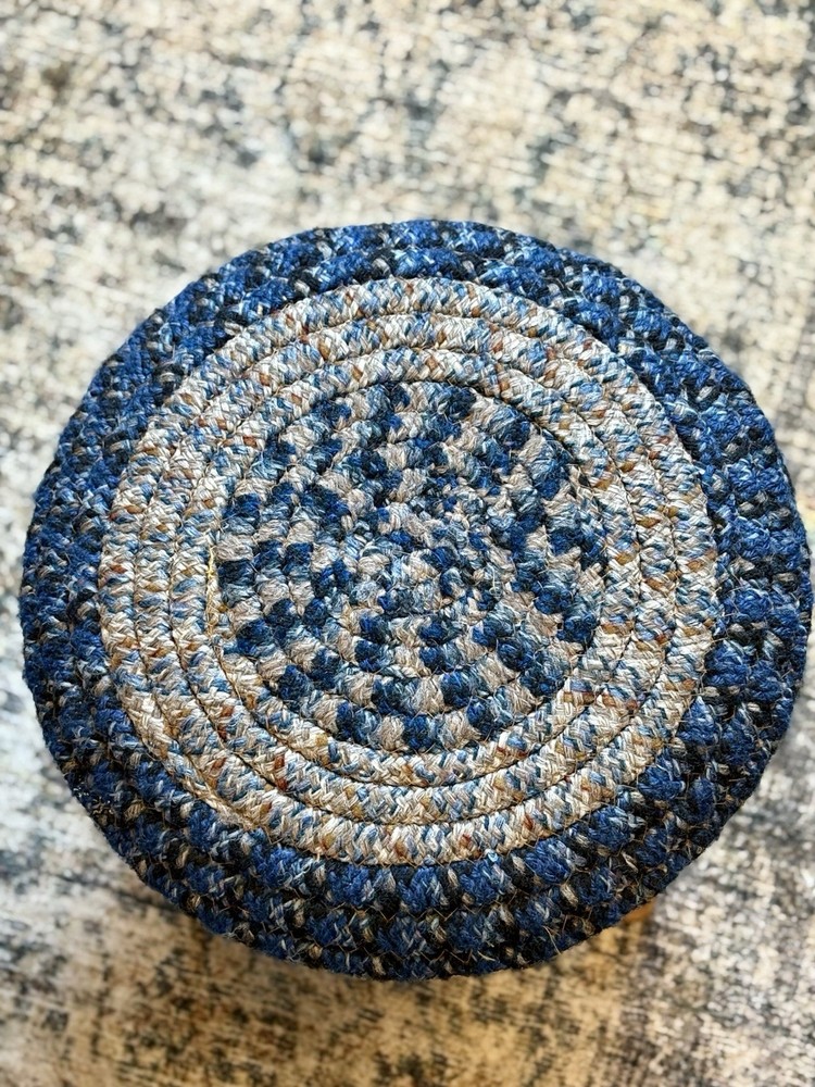 Handmade Vintage Braided Blue Round Stool