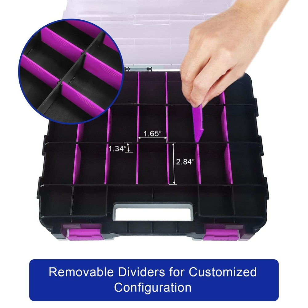 Tools Organizer Box Small Parts Storage 50-Compartment Double Side Purple