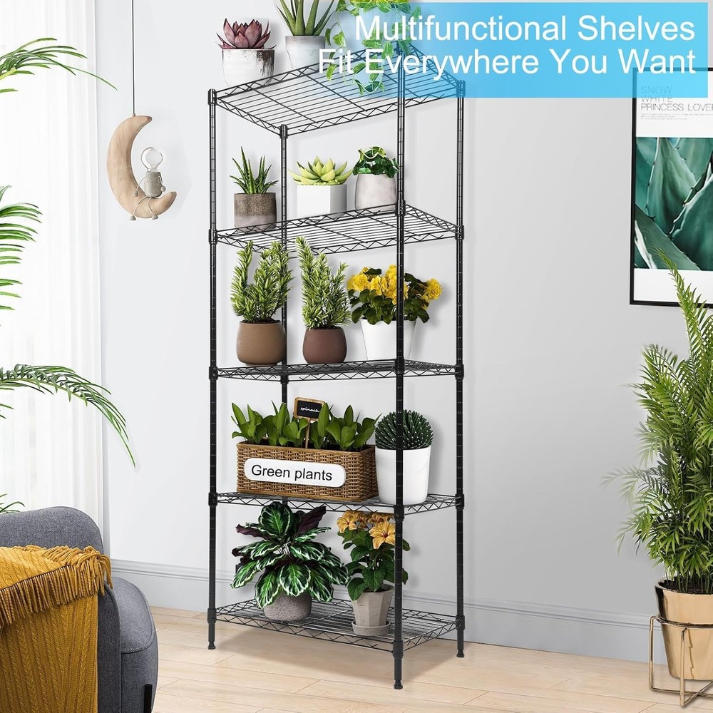 Rust Proof Wire Shelving Unit with Wheels, 5-Tier Adjustable Storage Solution