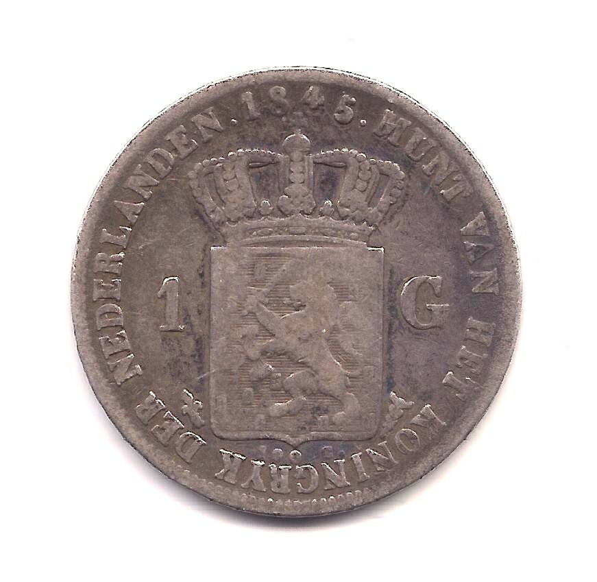 1845 Netherlands Silver One Gulden--Very Nice Details!!