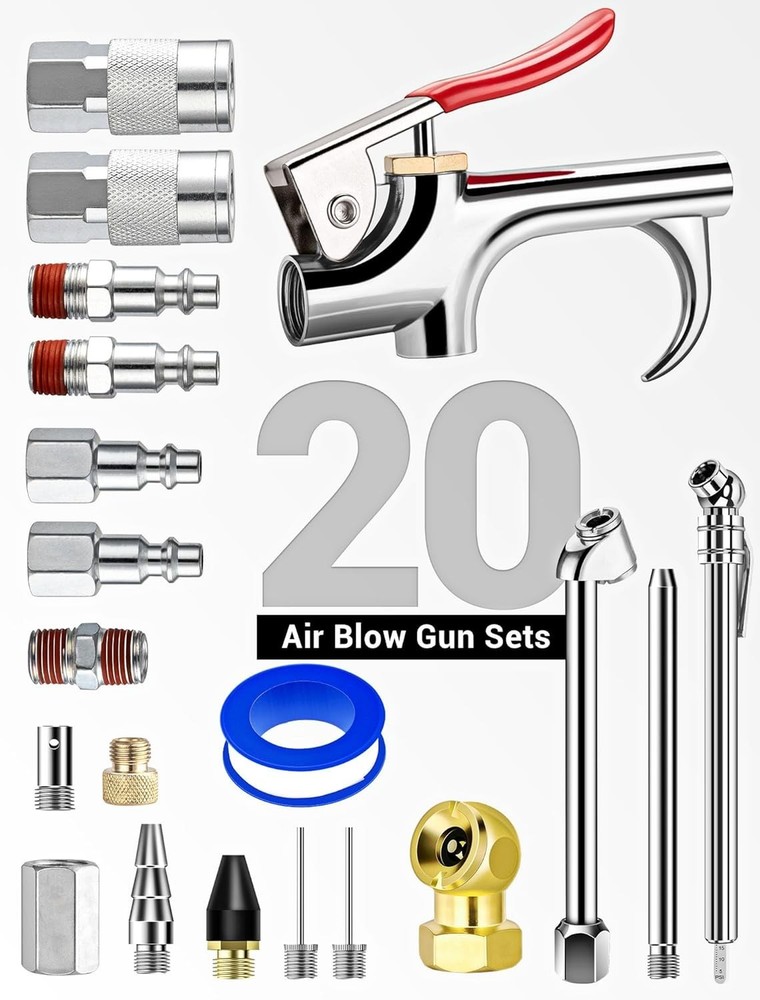 Durable 20-Piece Air Compressor Accessories with Quick Connect System - 50 PSI