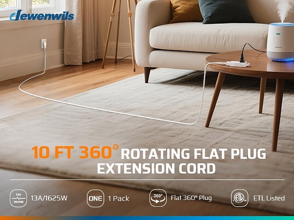 DEWENWILS 10FT Flat Plug Power Strip, 3 Outlets Space Saving Rotating Plug