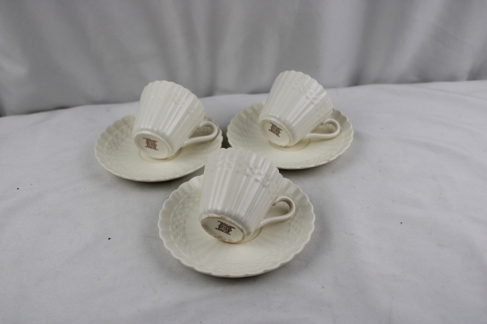 Spode Wicker Cream Colored Set 3 Demitasse Cups Saucers