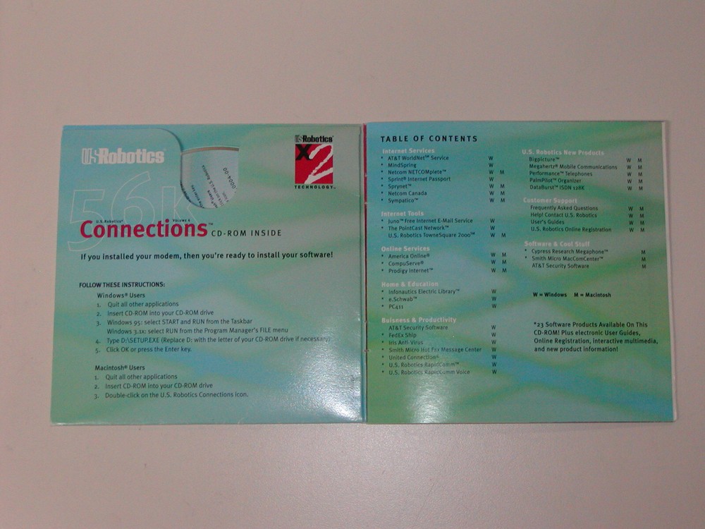 VTG 1997 US Robotics V.Everything Modem Getting Started Guide + Software CDROM