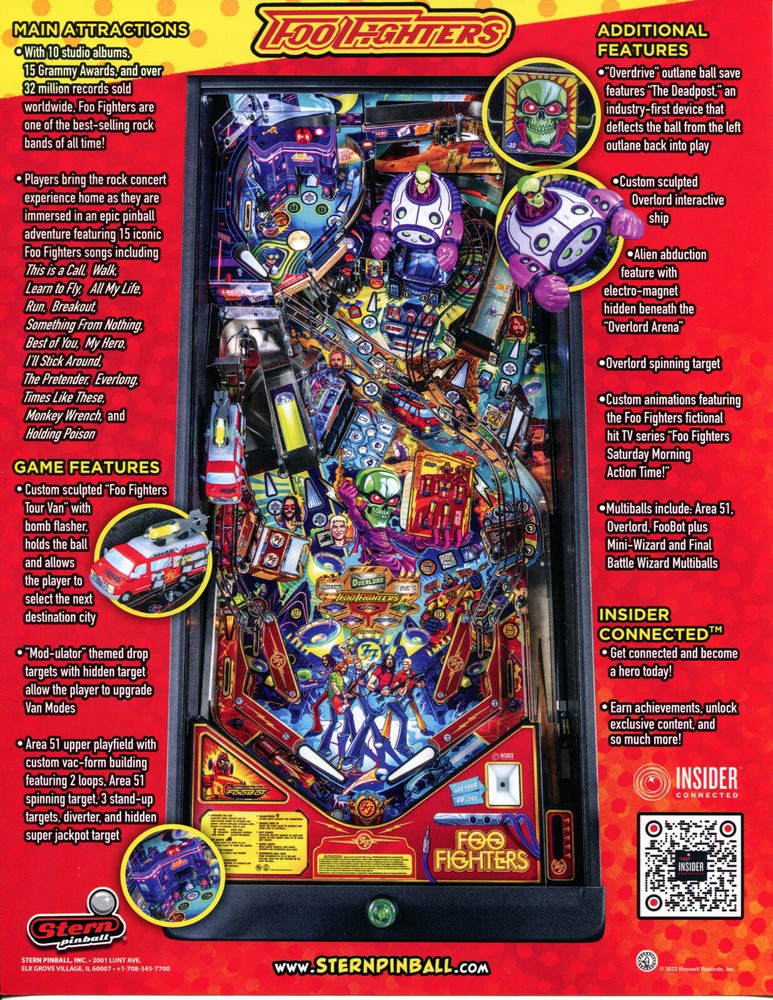 Foo Fighters Premium Edition Stern Pinball Flyer / Brochure / Ad Mint
