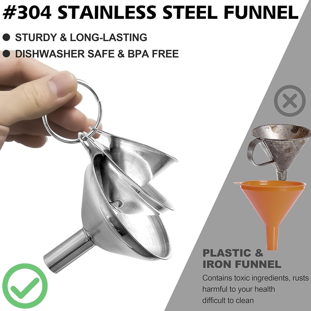 Stainless Steel Mini Kitchen Funnel Set - 3 Sizes forEffortless Transferring