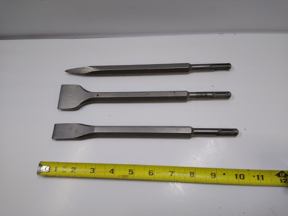 3 Rotary Hammer Drill Chisel Bits Point Flat Blade Concrete Cement Tools