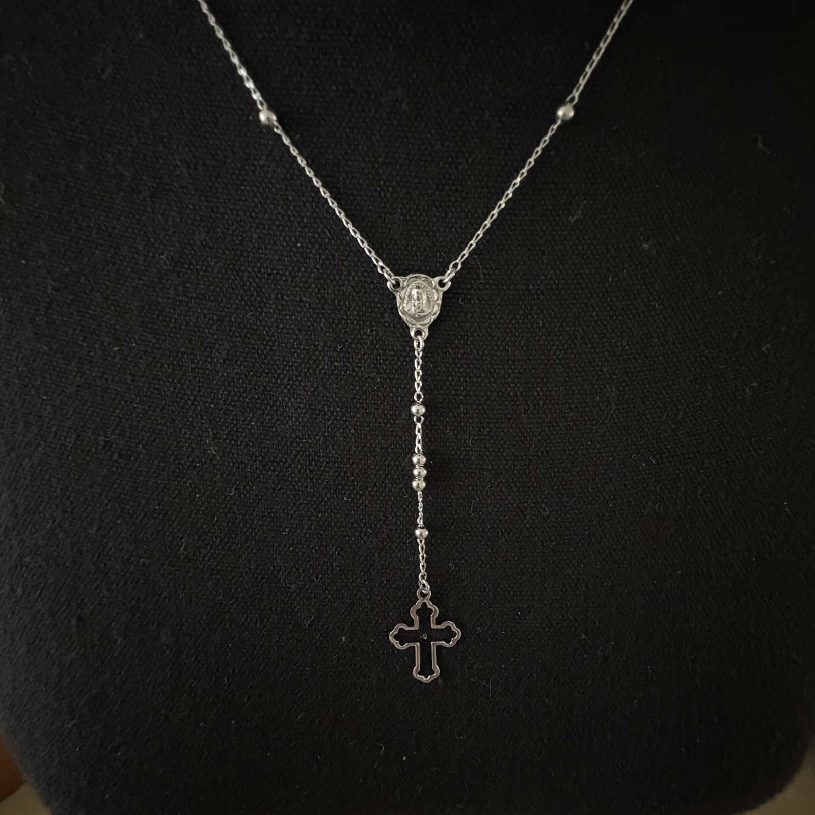 ATI Mexico 925 Sterling Silver Rosary Necklace 12" Guadalupe Medal