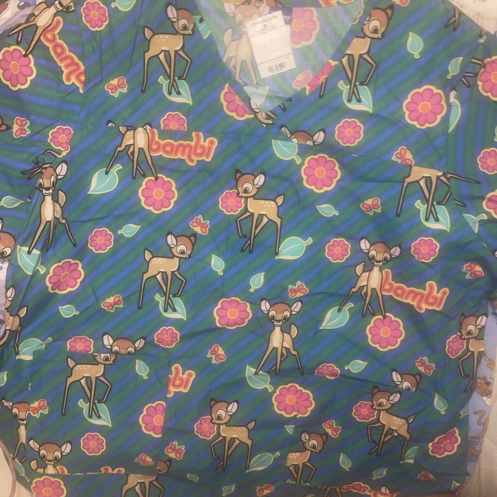 DISNEY Bambi 2X Scrub Top NWT
