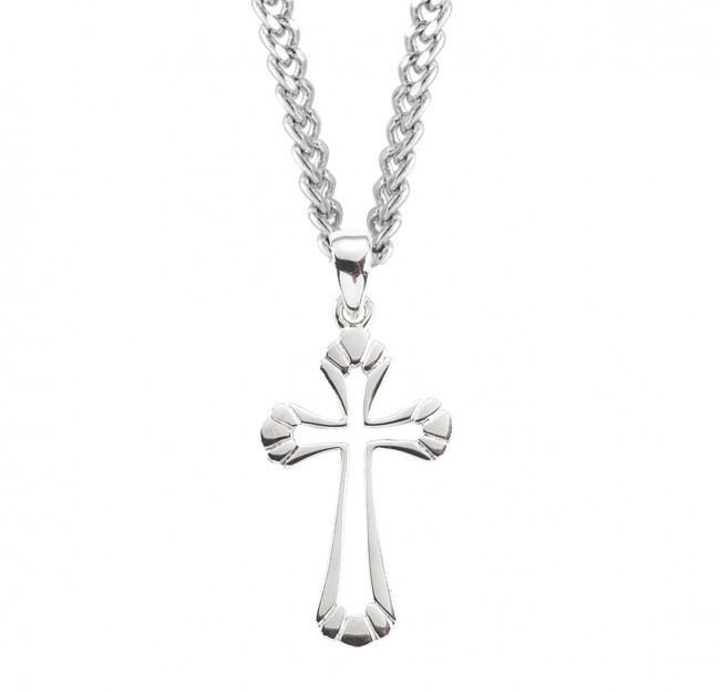 Solid 925 Sterling Silver Cut Out Cross Christian Pendant Necklace