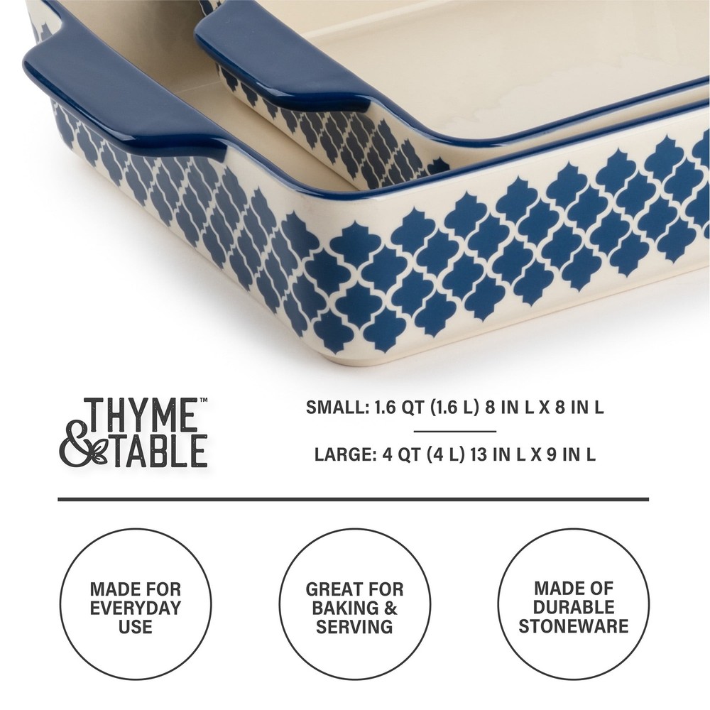 Stoneware Square & Rectangular Baker Blue Pattern 2-Piece Set
