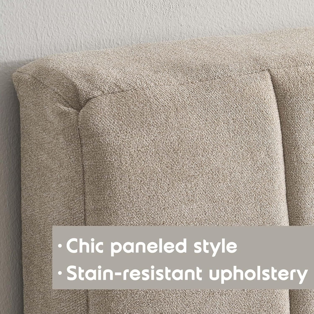 Beige Upholstered King Headboard - Easy Assemble & Soundproof Design